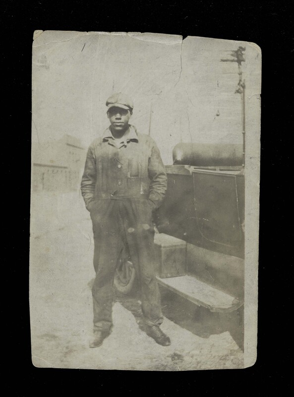 item thumbnail for African American man wearing cap and overalls