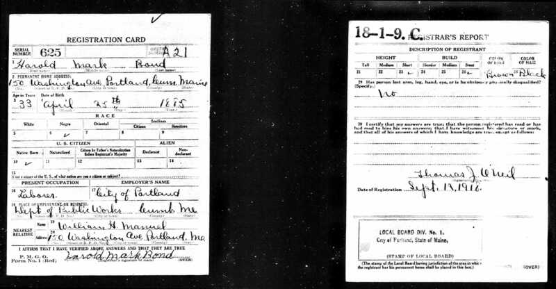 item thumbnail for Draft registration WWII: Harold Mark Bond