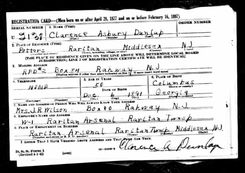 item thumbnail for Draft registration WWII: Clarence Asbury Dunlap