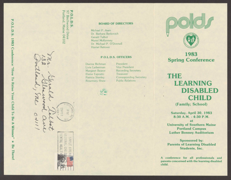 Pamphlet: Conference Registration for POLDS the Learning Disabled Child