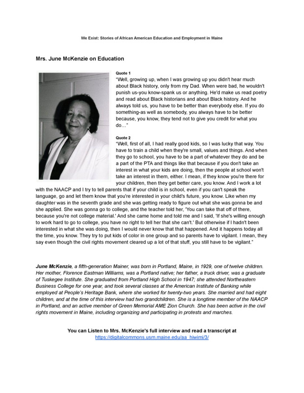 Mrs. June McKenzie on Education