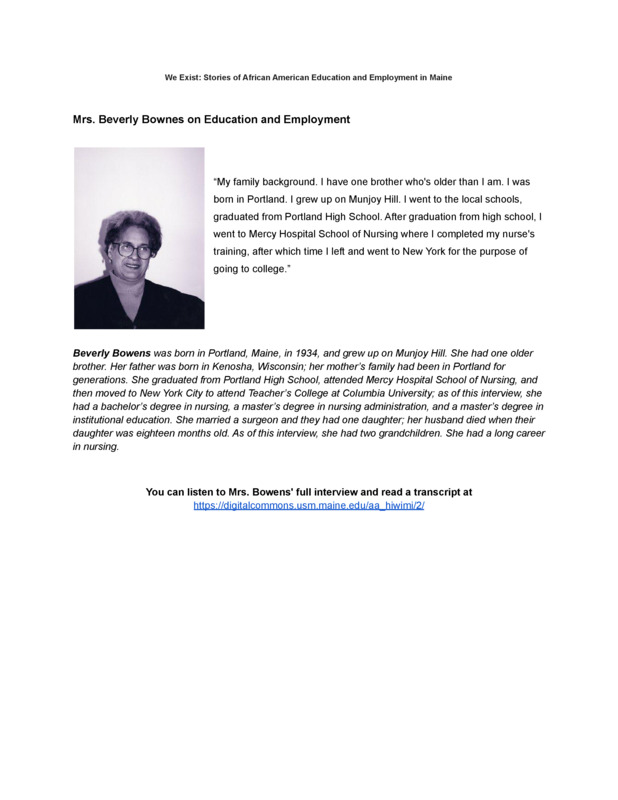 Mrs. Beverly Bownes on Education and Employment