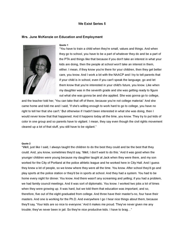 Mrs. June McKenzie on Education and Employment