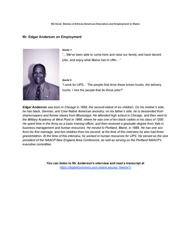 Mr. Edgar Anderson on Employment