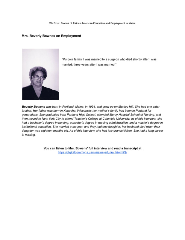 Mrs. Beverly Bowens on Employment